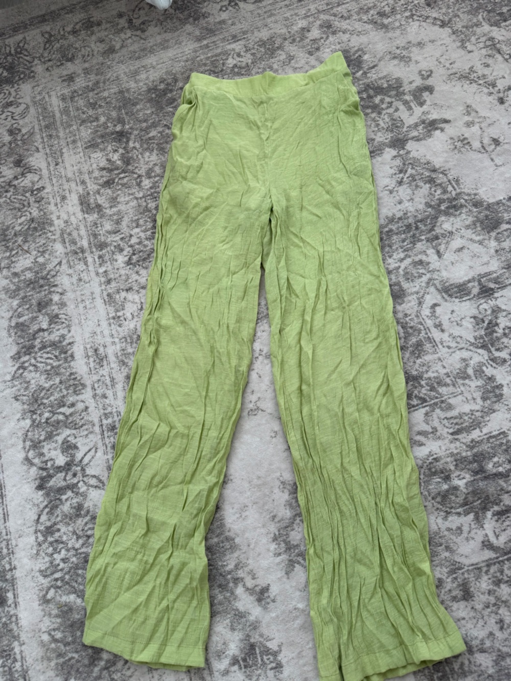 Light Green Crinkled Wide-Leg Pants- Size S- SHEIN